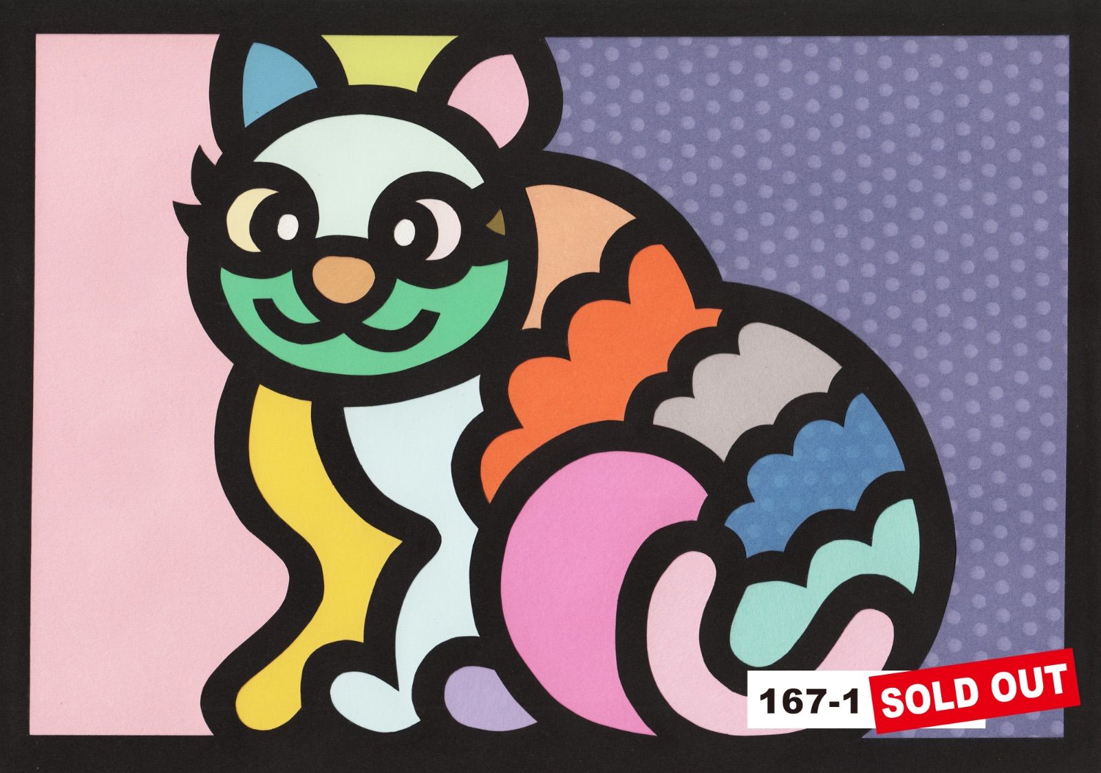 A4サイズ 183-1 Cat Alphabet - R 2025 Original art work on paper cutting with collage by CHOP POP UVカットアクリルフレーム付き Pop Art WWW_IBETON_RU