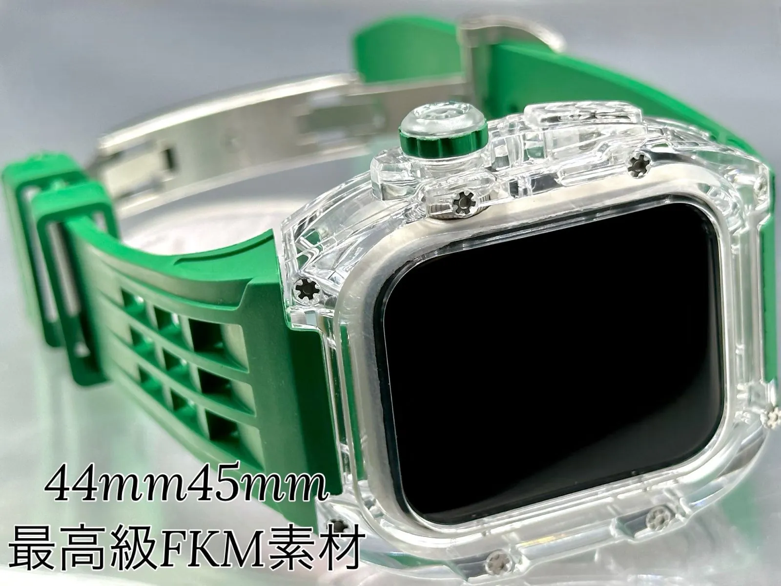 TA1☆Apple Watch FKMラバーバンド クリアケース カバー ベルト - 時計