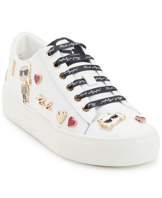 【送料無料】 カール ラガーフェルド レディース スニーカー シューズ Women's Cate Pins Lace-Up Sneakers White