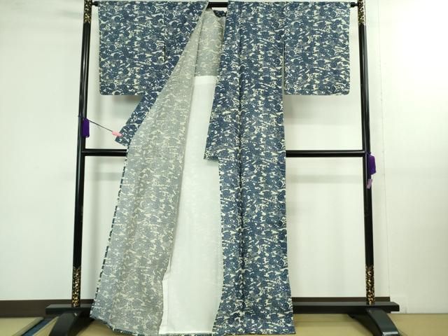 平和屋着物 上 夏物 小紋 浴衣兼用 綿紅梅 流水菊花文 DZAA9990kh5