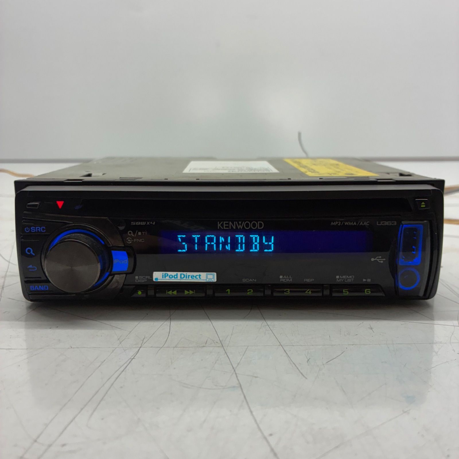 説明書付 ケンウッド KENWOOD U363 1DIN カーオーディオ チューナー デッキ フロント AUX USB CD FM AM MP3 WMA AAC 動作 済 P70544