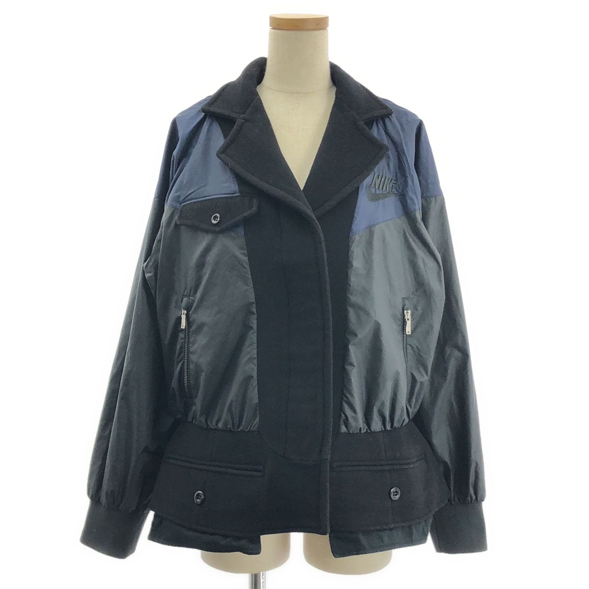 sacai　異素材切替カットソー　ドッキング　ロゴ入り　ネイビー　サイズ2 sacai / サカイ | × NIKE / ナイキ ウール 異素材 切替