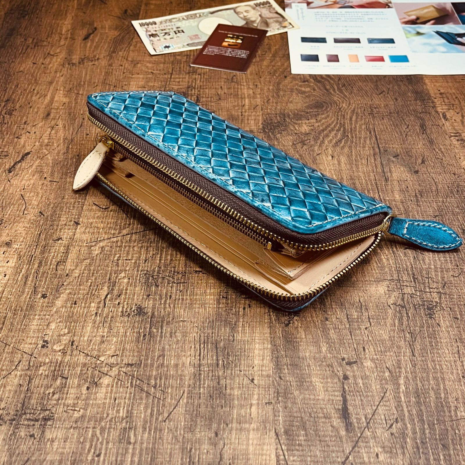 ブライドルレザー 長財布 ラウンドファスナー ハンドメイド イントレ