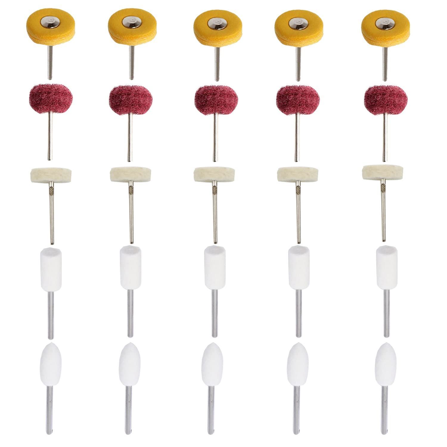 数量 入り 2.35 mm軸 回転ツール ドレメル 研削 研磨 ビット ルーター ドリル 電動 鏡面研磨や金属磨き仕上げ ホイール型 砲弾型 円筒型 3種類 フェルトバフ-リューター繊維バフ リューターバフ AmoYoung