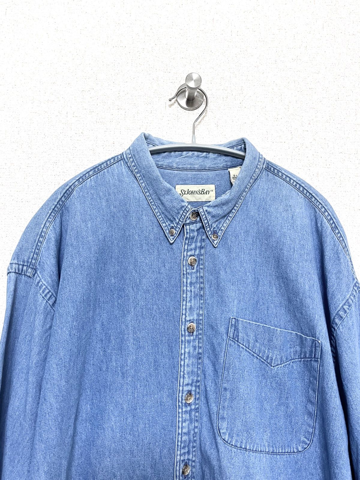 90s ST JOHN'S BAY　shirt シャツ　古着 古着 90-00s USA製 St John's Bay ブラック×グレー チェック