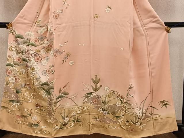 平和屋着物□訪問着 松竹梅 鴛鴦花文 暈し染め 金彩 正絹 逸品