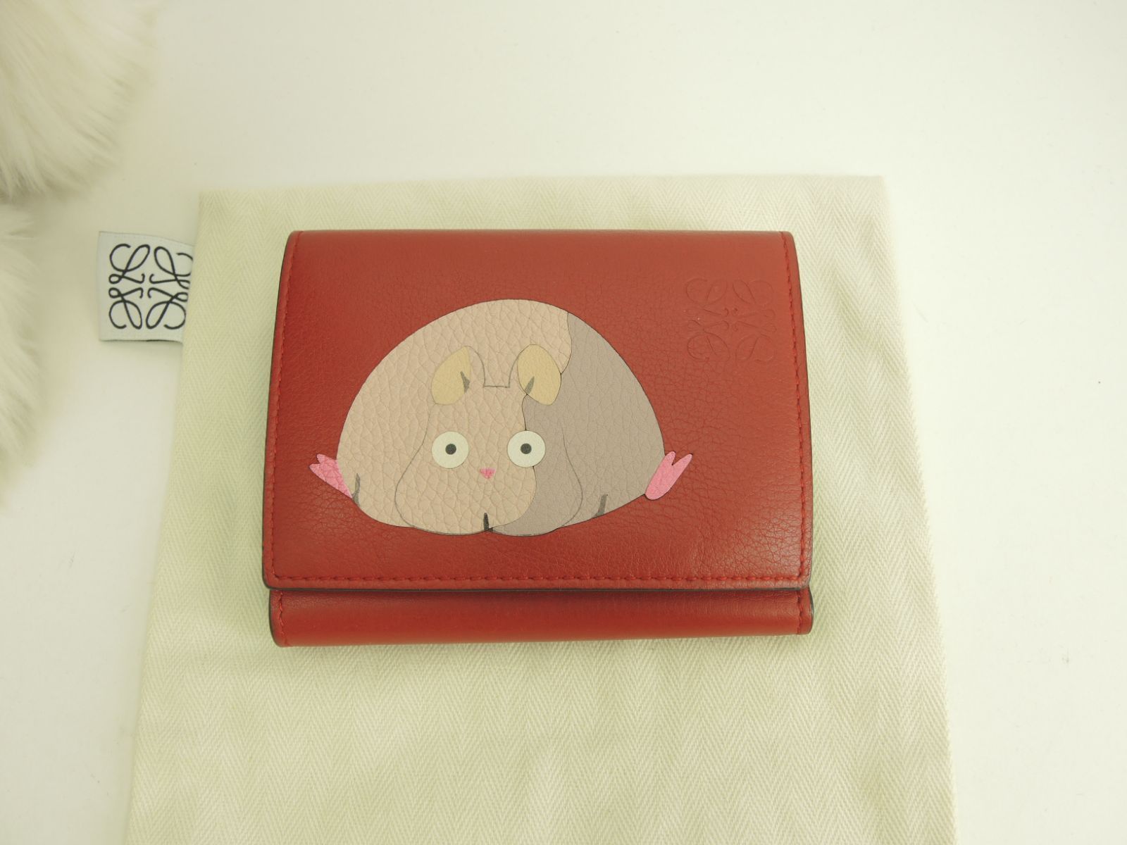 ロエベ 3折財布 坊ちゃん レザー赤 ミニウォレット コンパクト