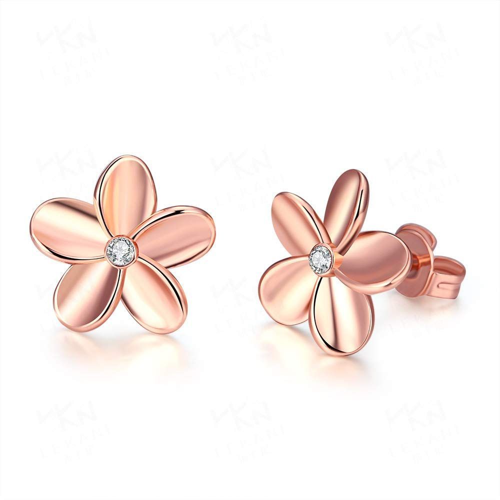 086D♠【大人可愛い】ピアス　花　冠　輪　3粒　CZダイヤ　S925　ゴールド 数量限定】シルバー＆ローズゴールド フラワー CZダイヤモンド