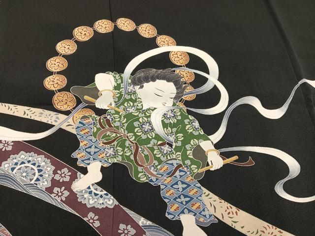 平和屋着物○豪華黒留袖 友禅 風神 雷神 松坂屋扱い 正絹 逸品