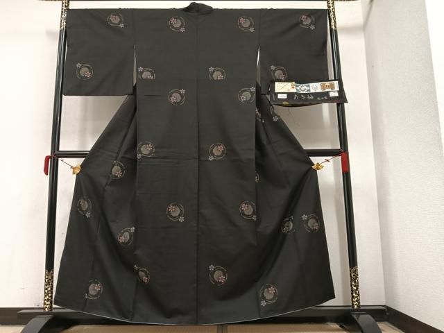 平和屋着物○本場大島紬 9マルキ 古代染色純泥染 草花文 水