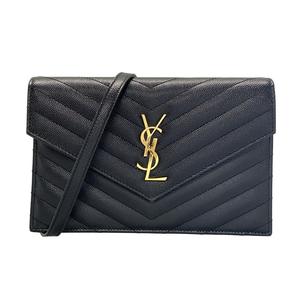 SAINT LAURENT PARIS サンローランパリ 財布 モノグラム サンローランエンベロープ 393953 黒 チェーンウォレット レザー