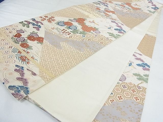着物　鶴 平和屋着物◎六通柄袋帯 群鶴 銀糸 正絹 逸品 BAAU2402ycの通販