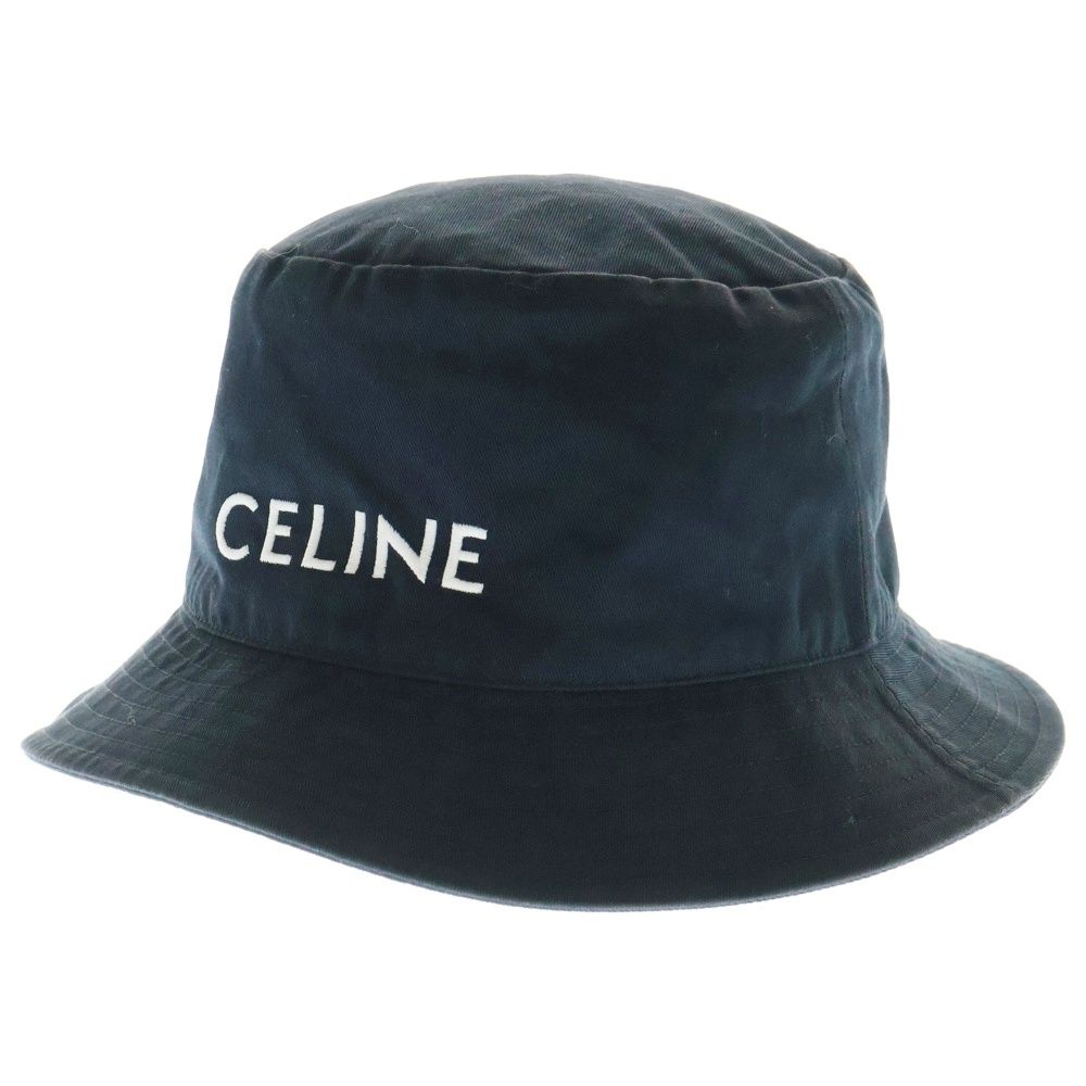 CELINE セリーヌ ハット バケットハット 黒 刺繍 CELINE (セリーヌ) ロゴ刺繍 コットン バケットハット 帽子