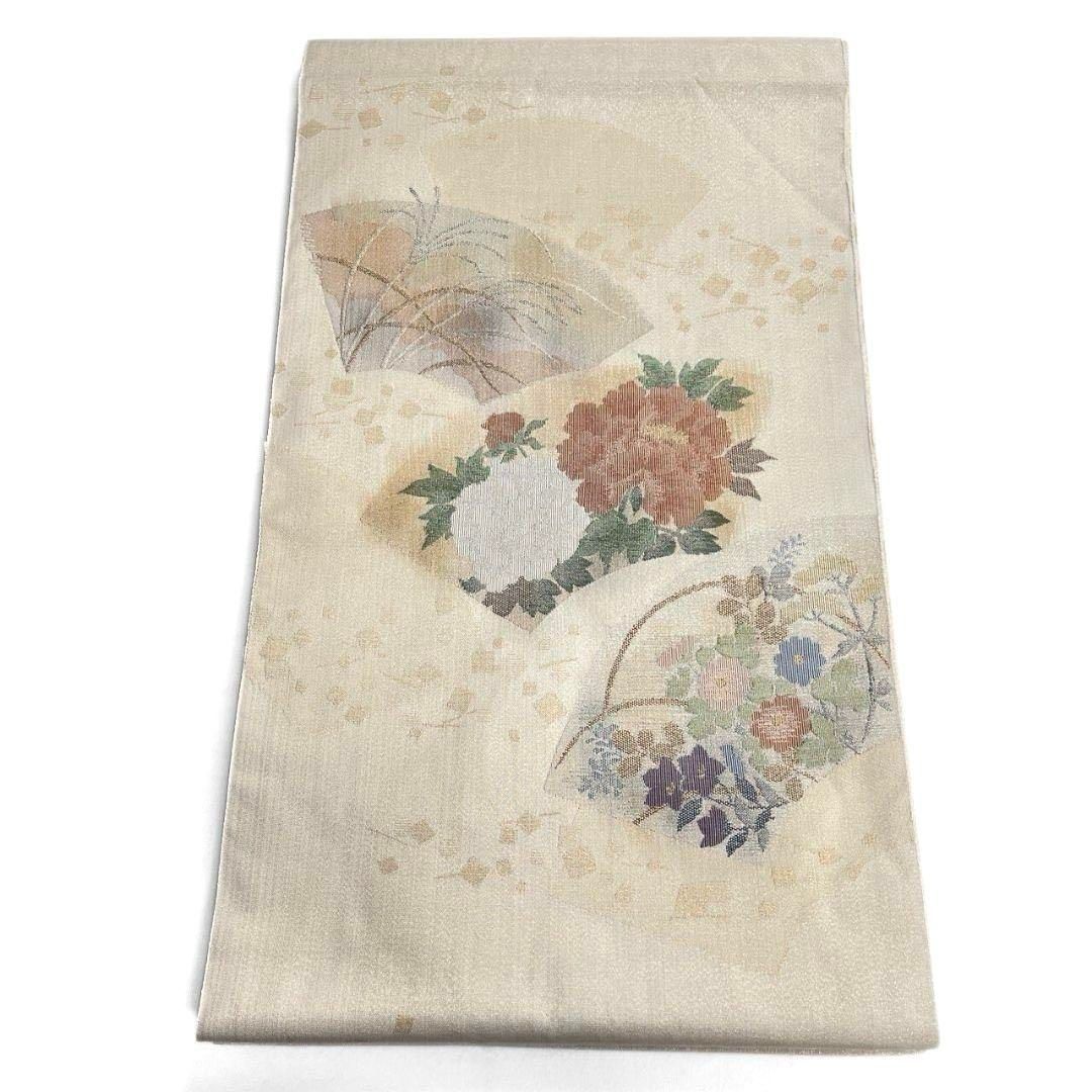 袋帯 美品 逸品 夏帯 金魚 花 金銀糸 金色 お太鼓柄 正絹 【中古