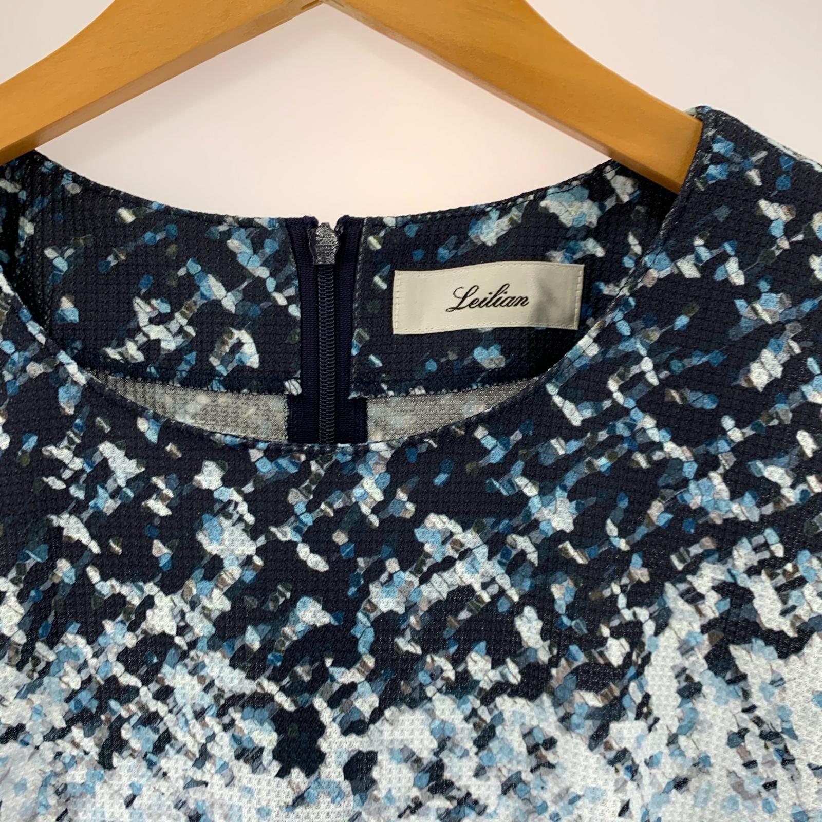 【ｒｙｏｋｕ】レリアン⭐︎ワンピース　総柄　大きいサイズ13+ Leilian レリアン 総柄 Uネックワンピース size13+/ブルー系