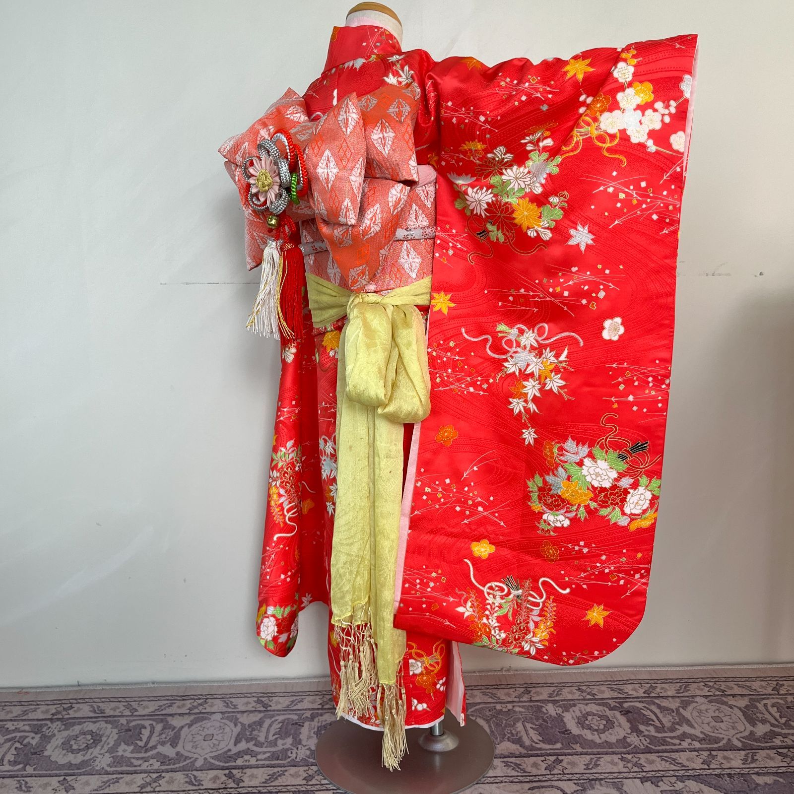 七五三 帯揚げ・しごき・帯締めセット ピンク系 秋冬 正絹 帯揚げ 4点