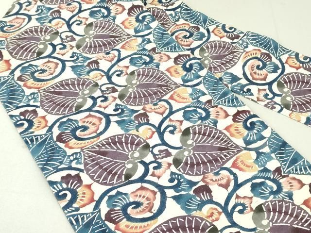 平和屋-こころ店■極上　九寸名古屋帯　型染め　草花文　鬼しぼ縮緬　えり善扱い　たとう紙付き　正絹　逸品　KAAA10431kk4 平和屋着物□九寸名古屋帯 型染め 草花文 逸品 rv0472