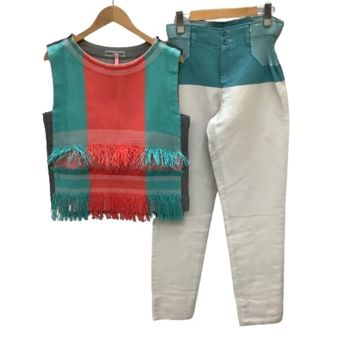 ♪♪ISSEY MIYAKE イッセイミヤケ ペーパーフリンジ セットアップ カットソー パンツ IM62FJ518 マルチカラー