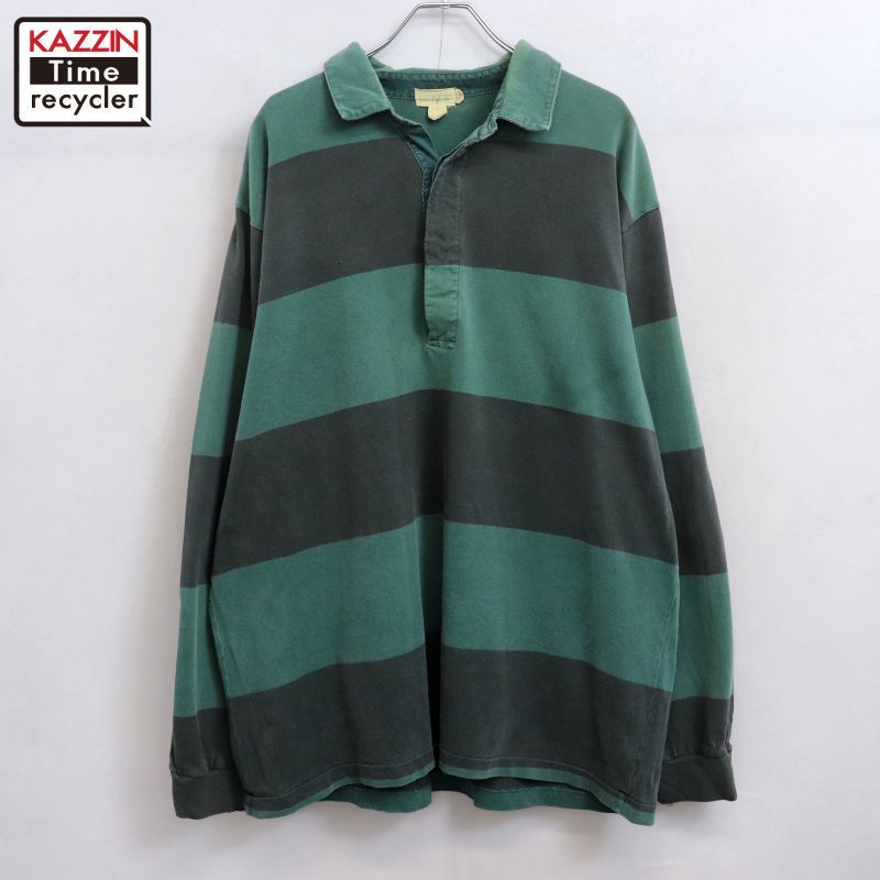 90s vintage J.CREW ボーダー柄 ラガーシャツ メンズ 表記XLサイズ