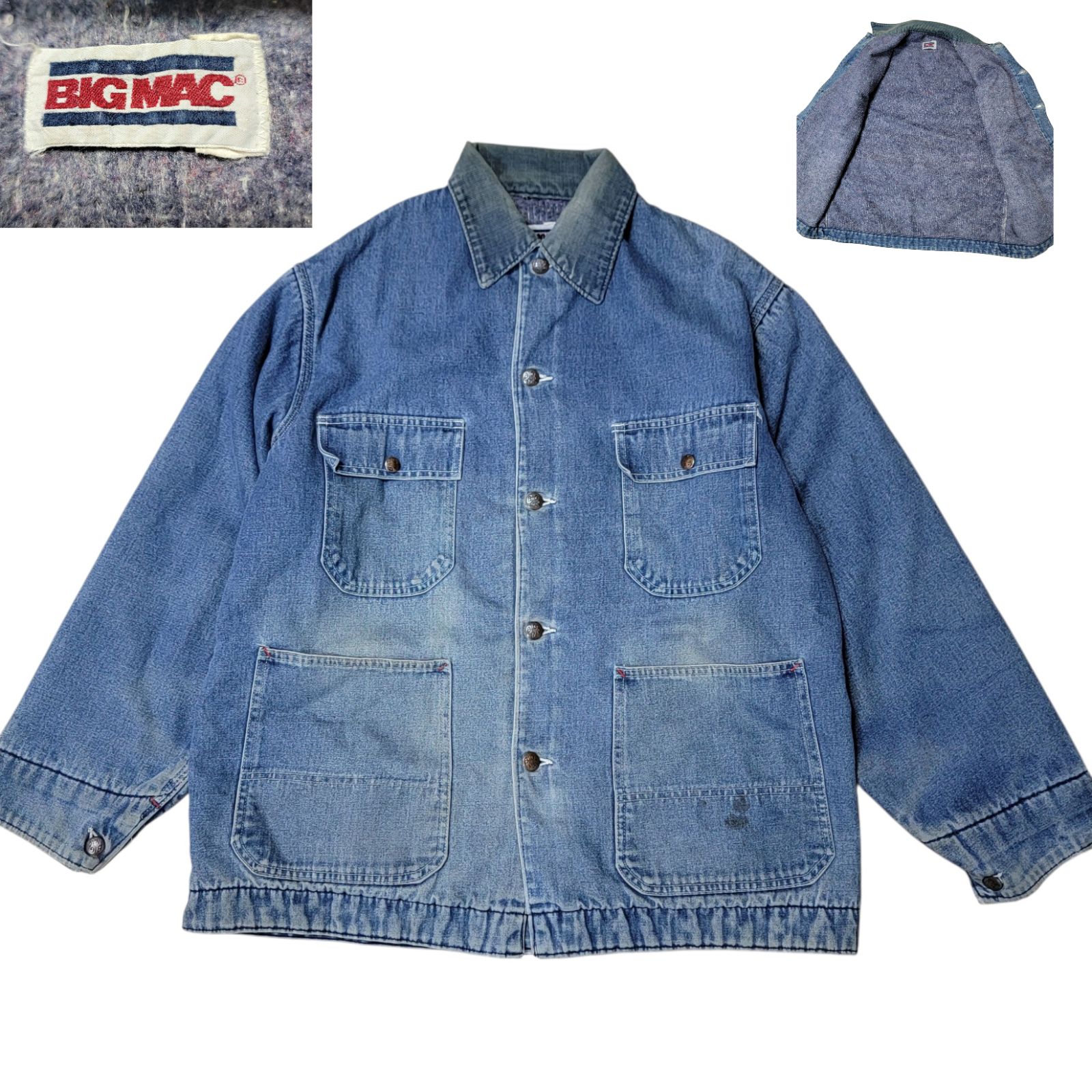 抜群の雰囲気 80S ビッグマック BIG MAC カバーオール XL 裏地ブランケット 襟コーデュロイ インディゴ チョアコート