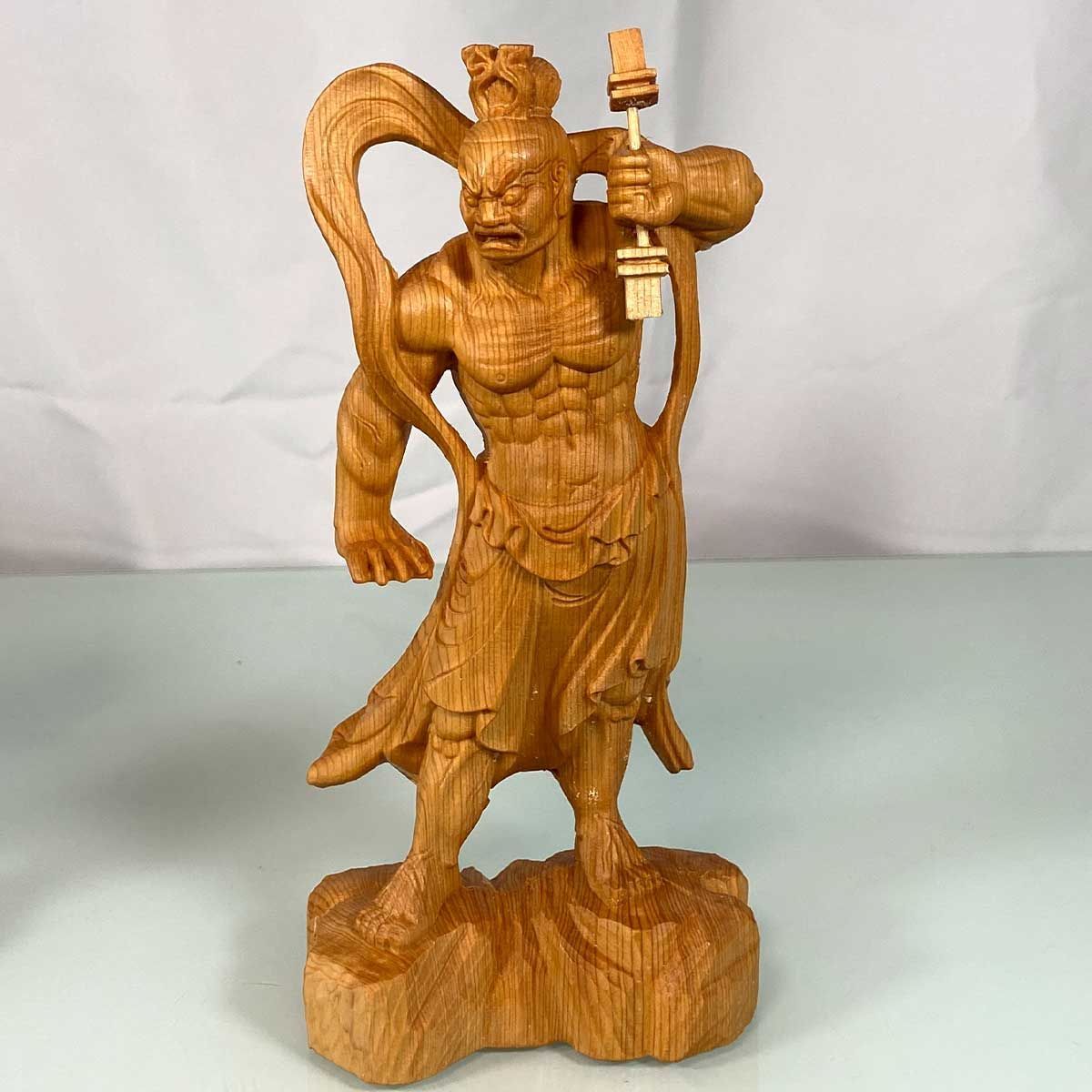 金剛力士像 仁王像 阿形 人気 吽形 一対 仏像 20cm 天然木 手彫り 崖