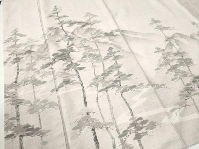 平和屋着物○湘南友禅 内田芳光 訪問着 紬地 手描き 遠山樹林文 正絹