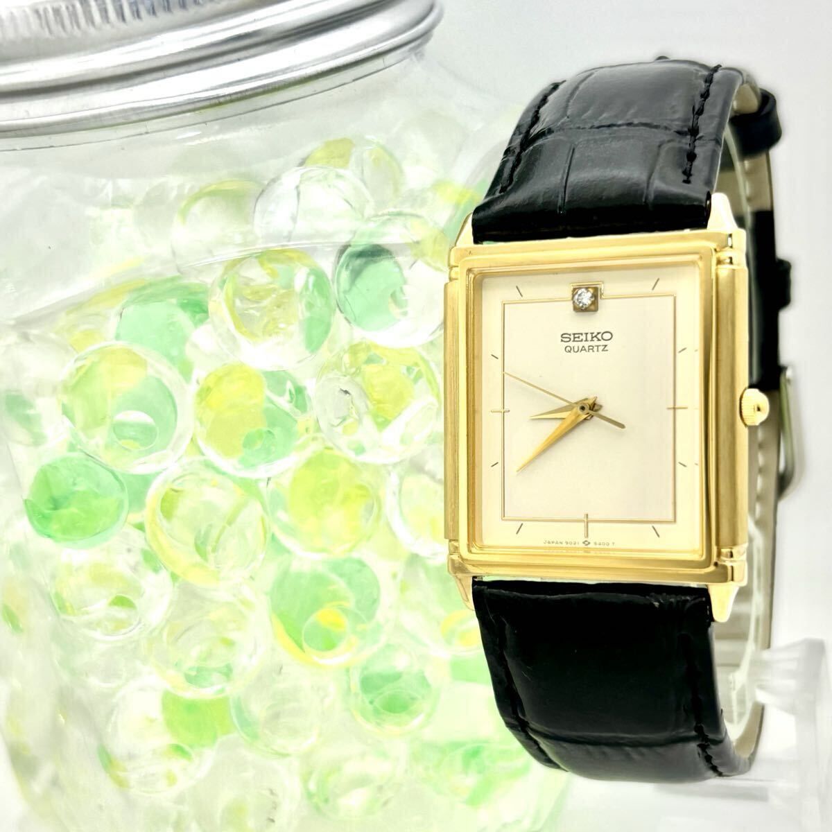 外観美品/新品電池】 SEIKO セイコー 1Pダイヤ メンズ 腕時計 ゴールド 