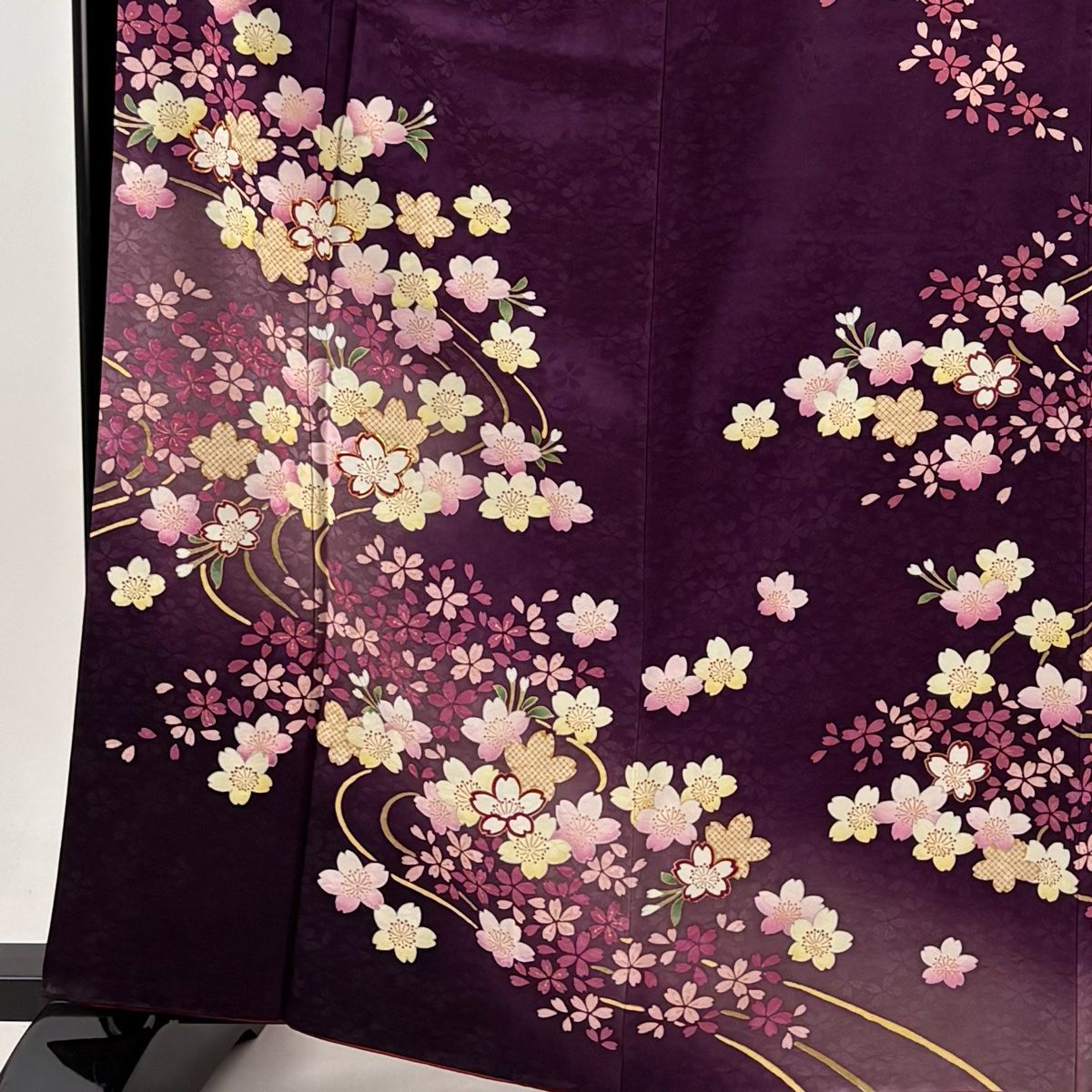 振袖 身丈162cm 裄丈65cm M 袷 桜 流水 金糸 金彩 紫 正絹