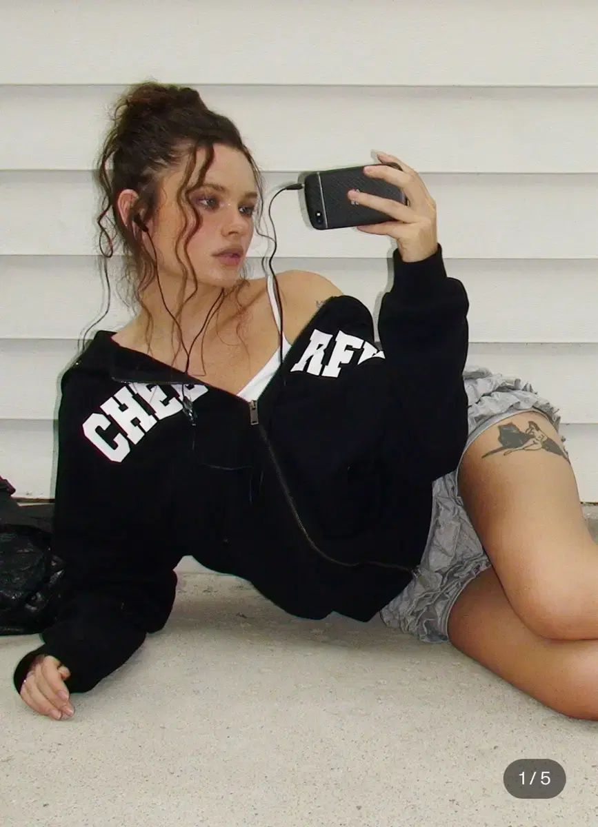 BLACKUP ツリー エンブロイダリー プリンティング フーディ ジップアップ