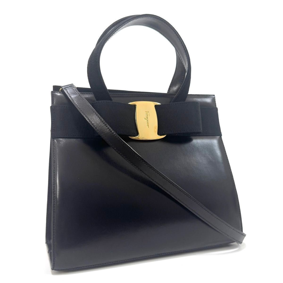 フェラガモ レザー 本革 2way トート バッグ ショルダーバッグ 黒