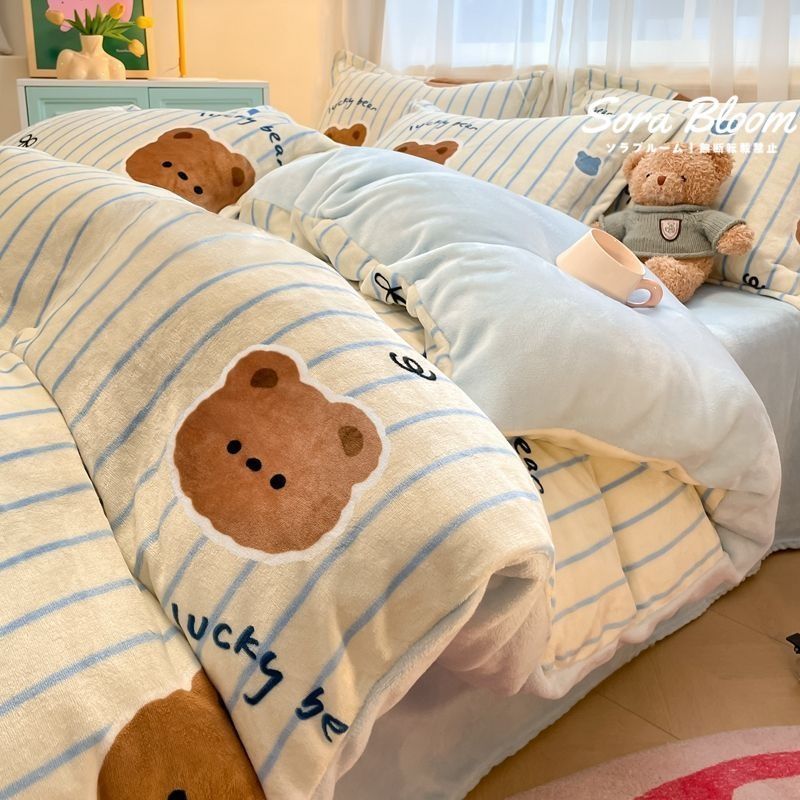 掛け布団カバー枕カバー フラットシーツ 4点セット 秋冬 寝具セット シングル セミダブル ダブル 布団セット お姫様 新生活 可愛い 寝具カバー 暖かい ギフト ☆新品未使用 厚手のシーツ4点セット 冬用 200×230cm 03 おしゃれ