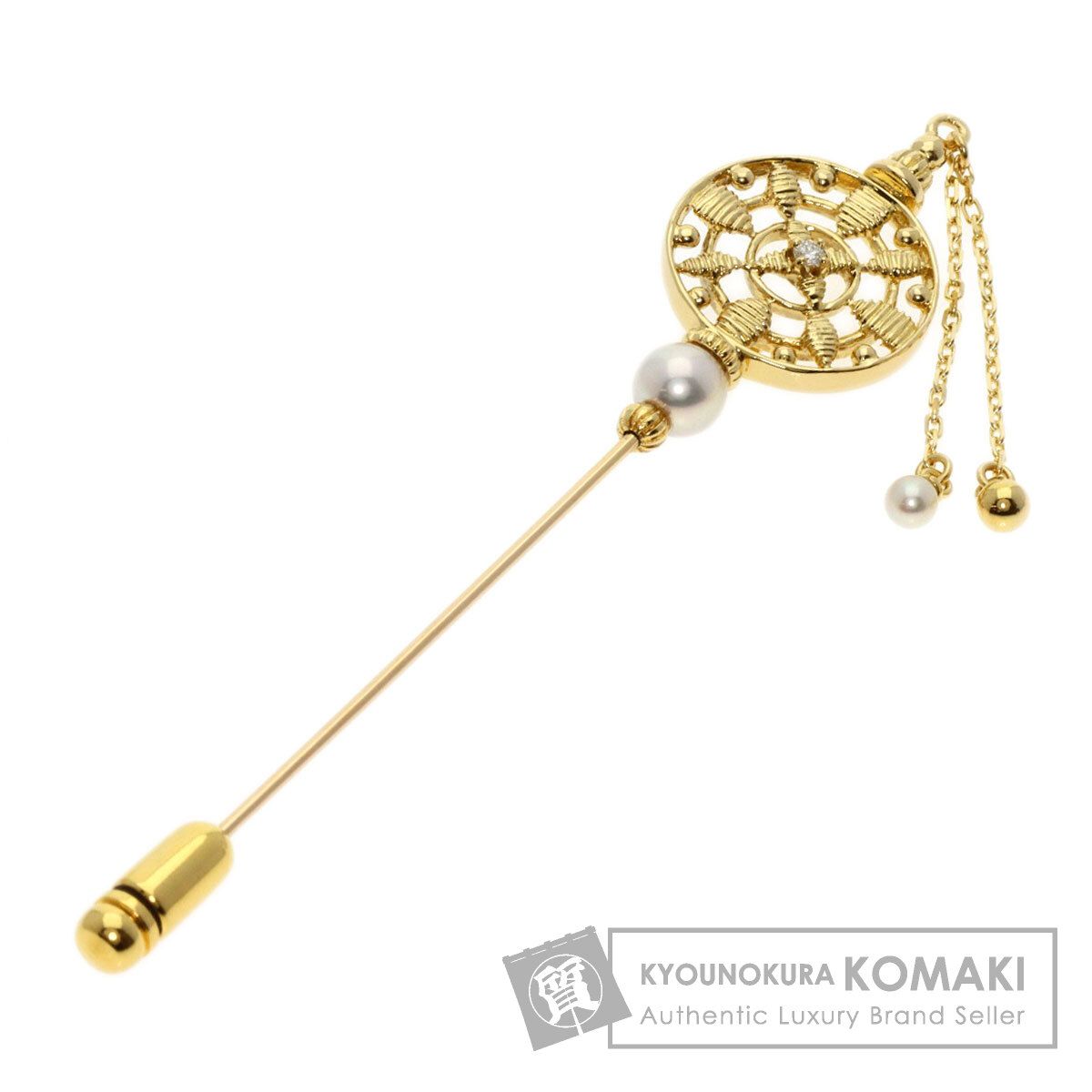 MIKIMOTO ミキモト パール 真珠 ダイヤモンド ピンブローチ ブローチ K18YG レディース