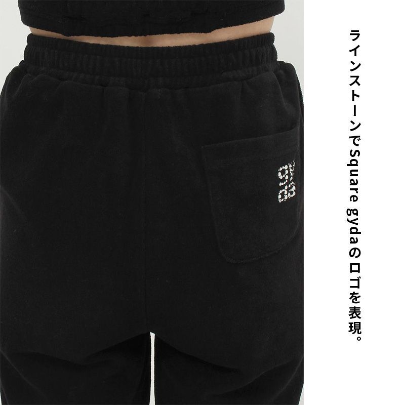 【即納】Square gydaパイルパンツ GYDA ジェイダ 072430792501 gyda レディース パンツ ボトムス ウエストゴム ゆったり フリーサイズ 黒 ブラック  フルレングス 無地 セクシー カジュアル GYDA パンツ 新品 正規品