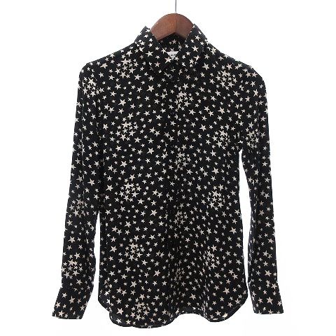 サンローラン　長袖　シルク　シャツ　星柄　スター　ブラック Saint Laurent スター 星柄 長袖 シャツ シルク