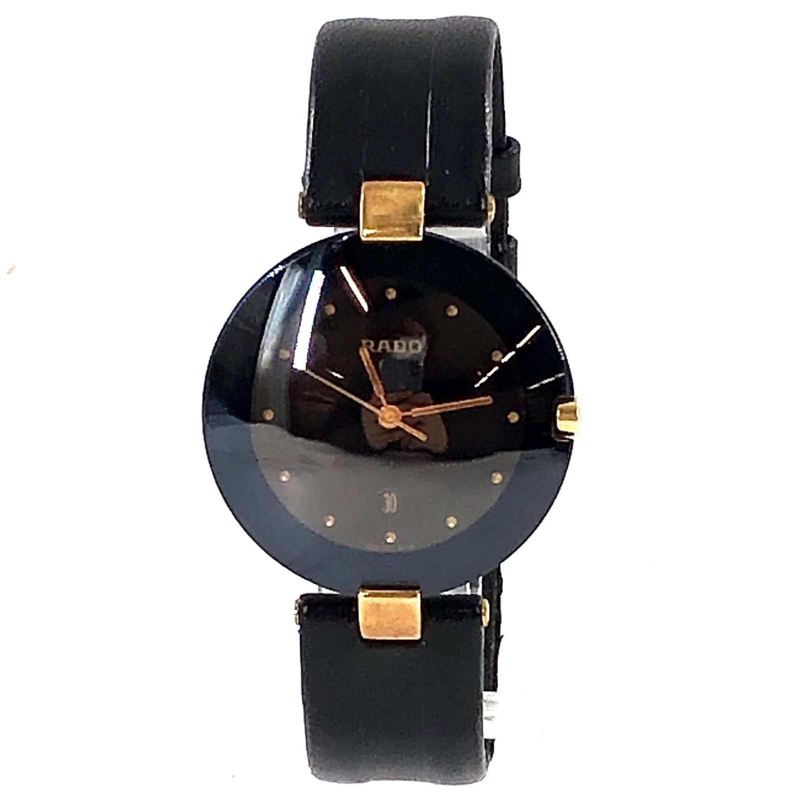 RADO ラドー 129.3575.4N レザー/QZ ブラック文字盤 メンズ腕時計 稼動