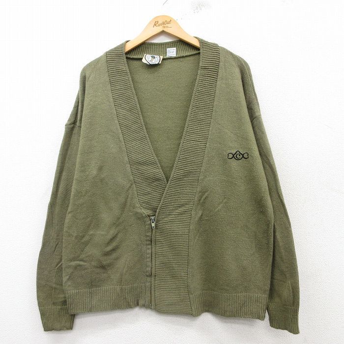 XL/古着 長袖 ニット カーディガン メンズ 00s アクリル 緑系 グリーン 25feb04 中古 トップス