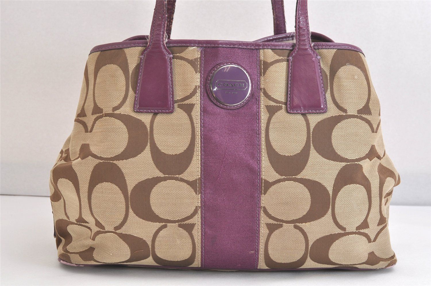 COACH コーチ シグネチャー ショルダーハンドバッグ キャンバス レザー F13533 ブラウン 2829N