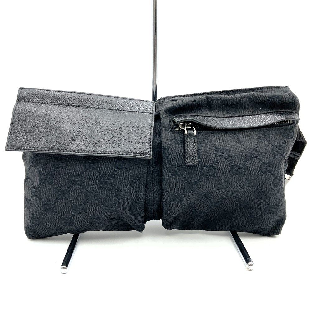 GUCCI グッチ 28566 ウエストバッグ ボディバッグ GGキャンバス シルバー金具 ブラック 黒 レディース メンズ シンプル