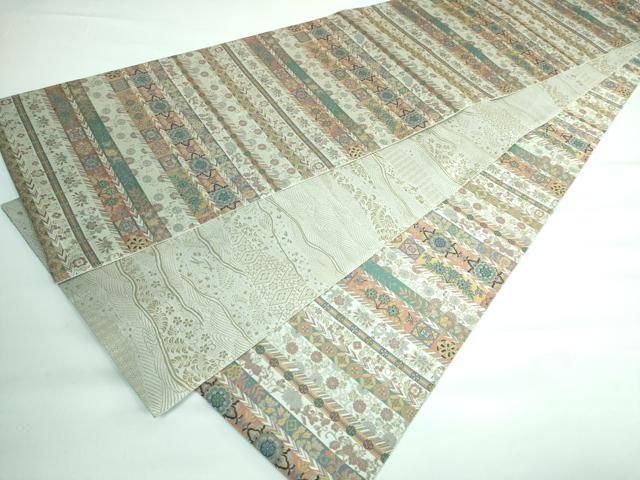 平和屋本店■極上　本場筑前博多織　草木染　手織工房　染匠：小森久　両面　全通柄袋帯　小袖横段　金糸　逸品　DZAA5847kh5 平和屋本店□極上 本場筑前博多織 草木染 手織工房 染匠：小森久 両面