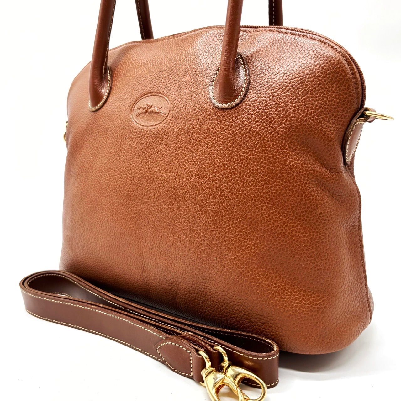 [굿] LONGCHAMP 롱샴 핸드백 숄더백 투웨이 브라운 브라운 가죽 가죽 로고 엠보싱 빈티지 유니섹스 남녀공용 남성용 여성용