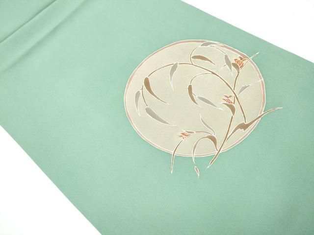 平和屋着物○塩瀬 九寸開き名古屋帯 駒刺繍 枝花丸文 金彩 正絹 逸品