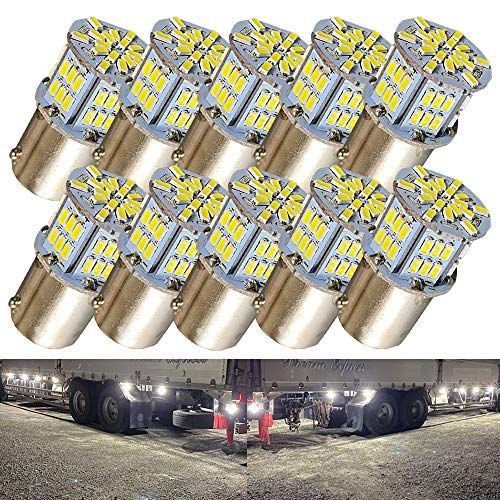ホワイト_10個 Discover winds 超高輝度 S25 G18 シングル 12V 24V 兼用 バイク・乗用車からトラックまで！3014 54SMD LEDバルブ ホワイト10個 Discover winds S25 レディース 新着商品Discover Color:アンバー_Size:10個