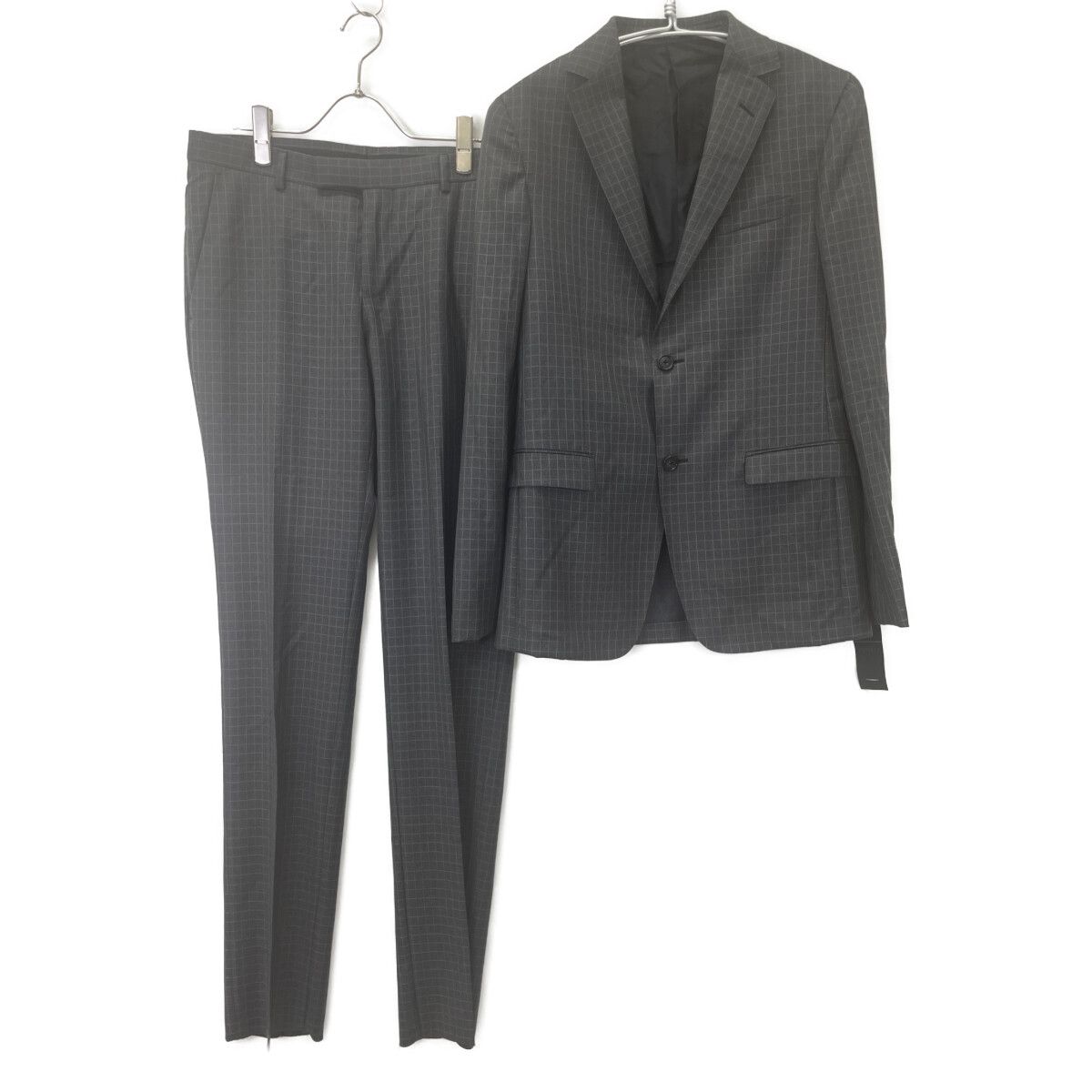 Z Zegna ジーゼニア ﾄﾞﾛｯﾌﾟ8 ｳｰﾙ ﾁｪｯｸ ﾂｰﾋﾟｰｽｽｰﾂ 46