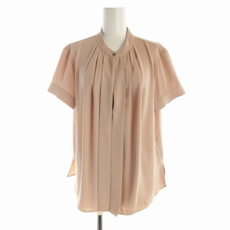 ユナイテッドトウキョウ UNITED TOKYO シャツ ブラウス バイカラー シフォン プルオーバー 半袖 1 S ピンクベージュ /EE