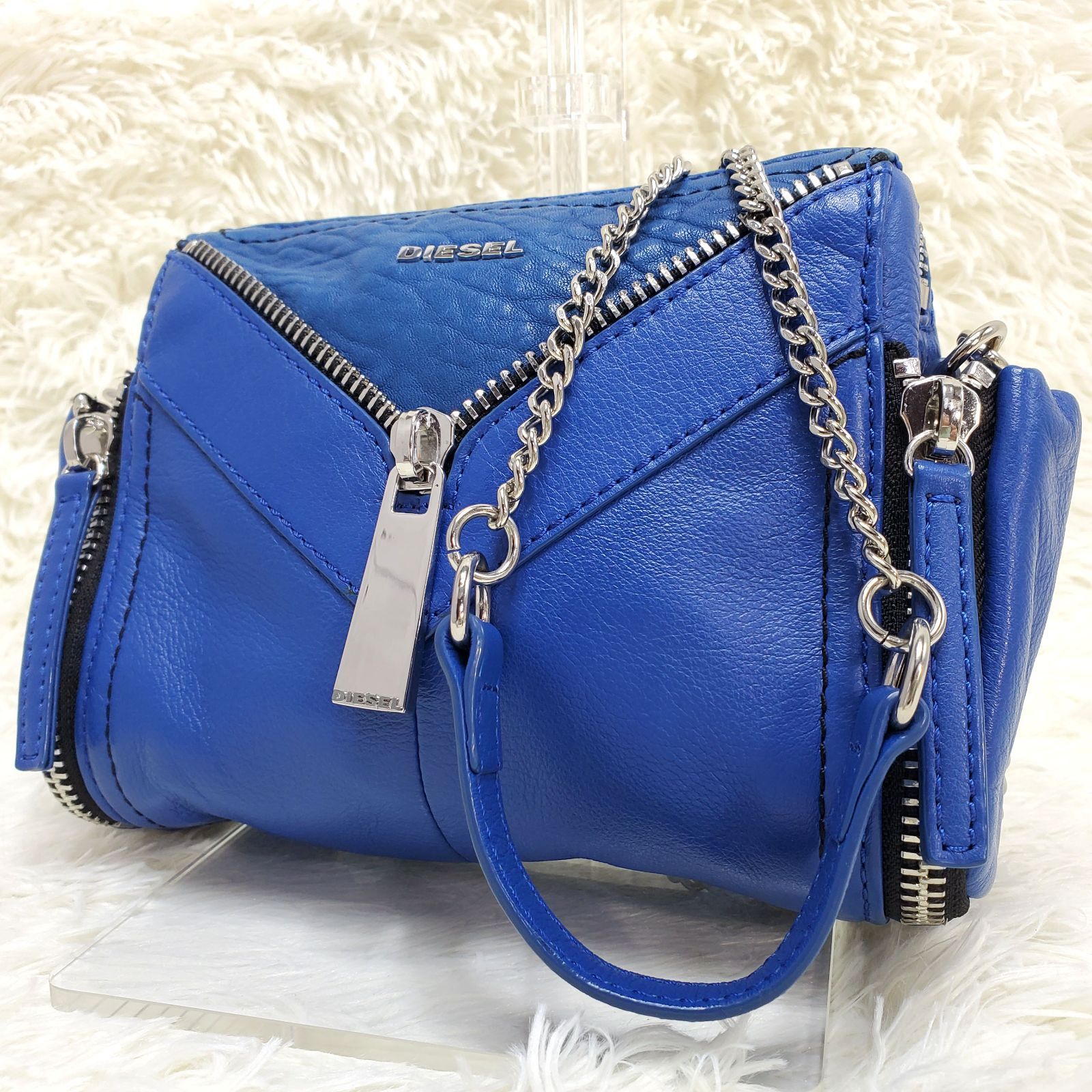 DIESEL ディーゼル チェーンショルダーバッグ ジッパー ブルー - メルカリ