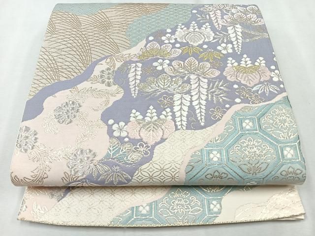 平和屋着物◎六通柄袋帯 唐織 道長花文 金糸 正絹 逸品 CAAU7339nb  