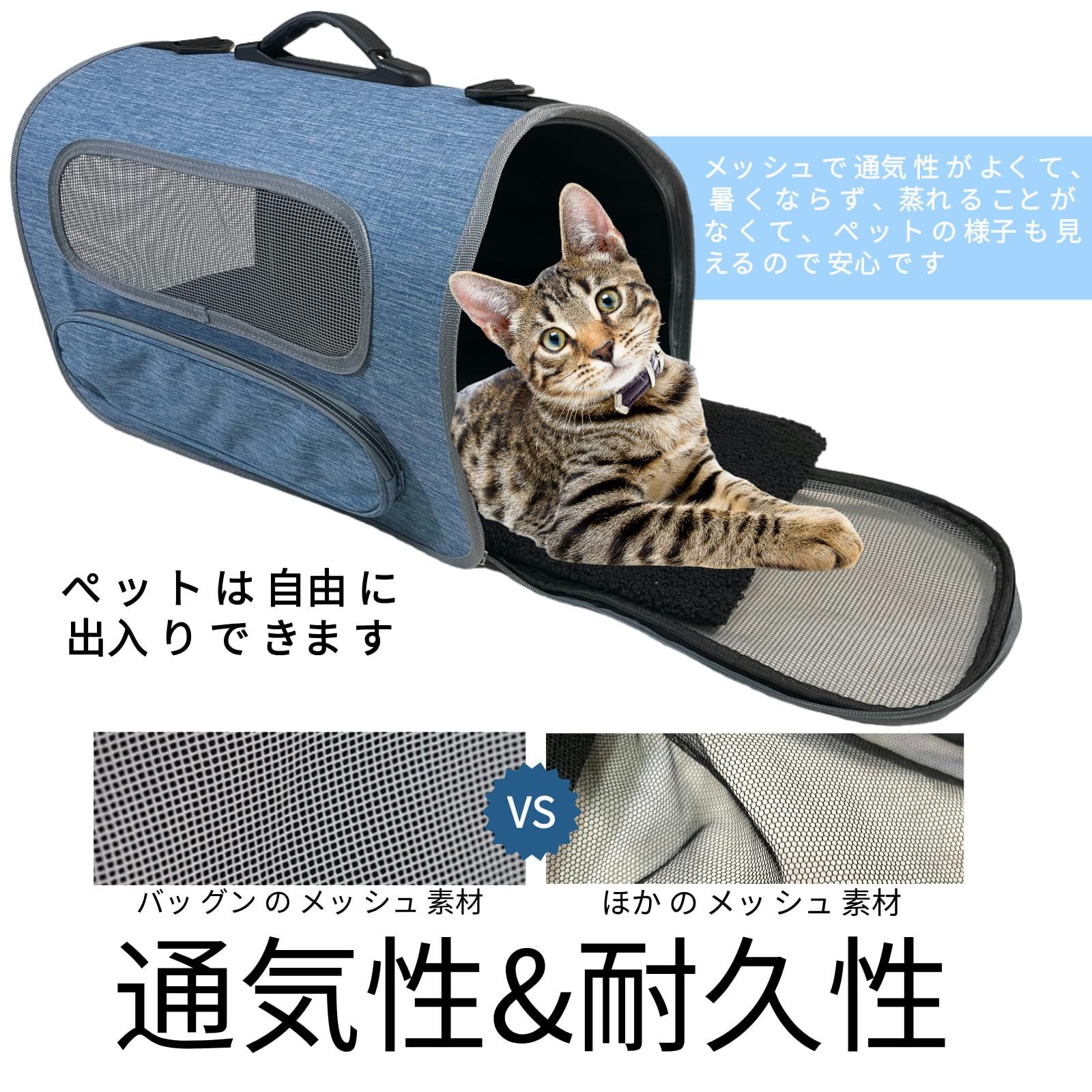 【新品未使用】型崩れなし 小型犬 軽い キャリー 出入りらくらく 猫 猫／犬／うさぎ用小屋 アウトドア 猫 通気性 猫 安定性 四季通用 猫 10kg耐荷重 リュック 携帯便利 キャリーケース 電車移動 通院 猫壱 交通機関 ペットキャリー 災害避難用 キャリ