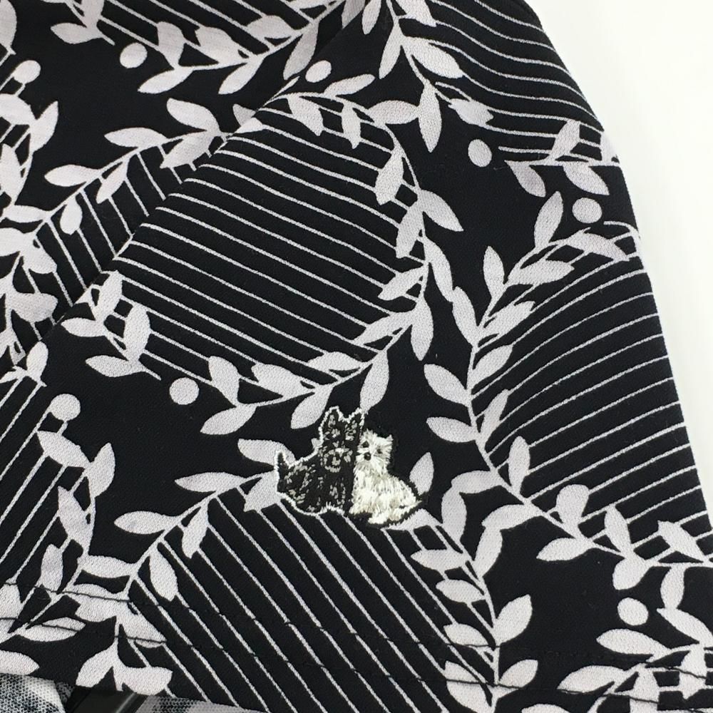 Black & White Sportswear - 【超美品】ブラックアンドホワイト 半袖タートルネックワンピース 黒×ライトグレー リーフサークル柄 コットン100％  レディース 2(M) ゴルフウェア Black＆White 超美品】ブラックアンドホワイト 半袖タートルネックワンピース