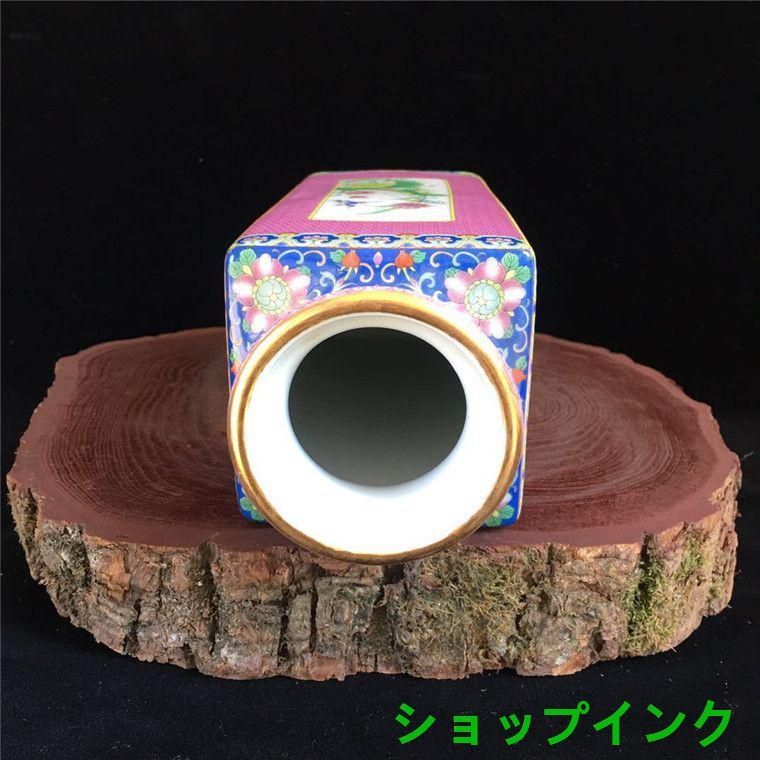 乾隆粉彩花鳥四方円口花瓶 景徳鎮 陶磁器 装飾品 工芸品 美術品