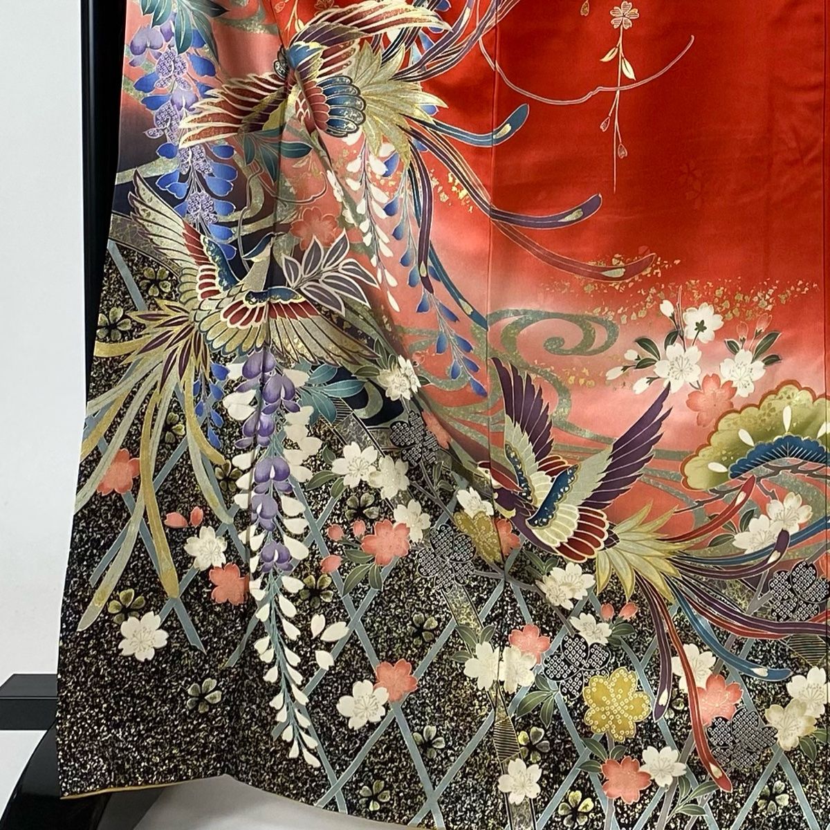 正絹振袖5 Mサイズ⭐︎2/28までに出品 振袖 身丈161.5cm 裄丈65.5cm M 袷 宮崎良次 落款 草花 蝶 縮緬